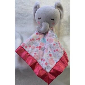Parents Choice Elephant Lovey Security Blanket Plush Pink Satin Floral Small 12"